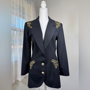 Vintage ‘90s Nina K Black Blazer w/ Gold Embroidery + Rhinestones
